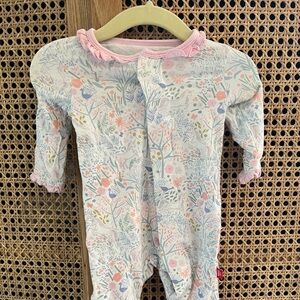 Magnetic Me Floral Print Footie with Pink Trim